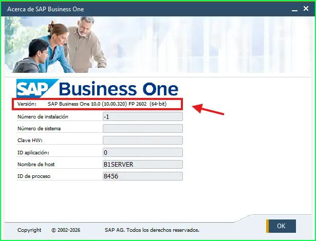 Acerca de en SAP Business One cliente de escritorio