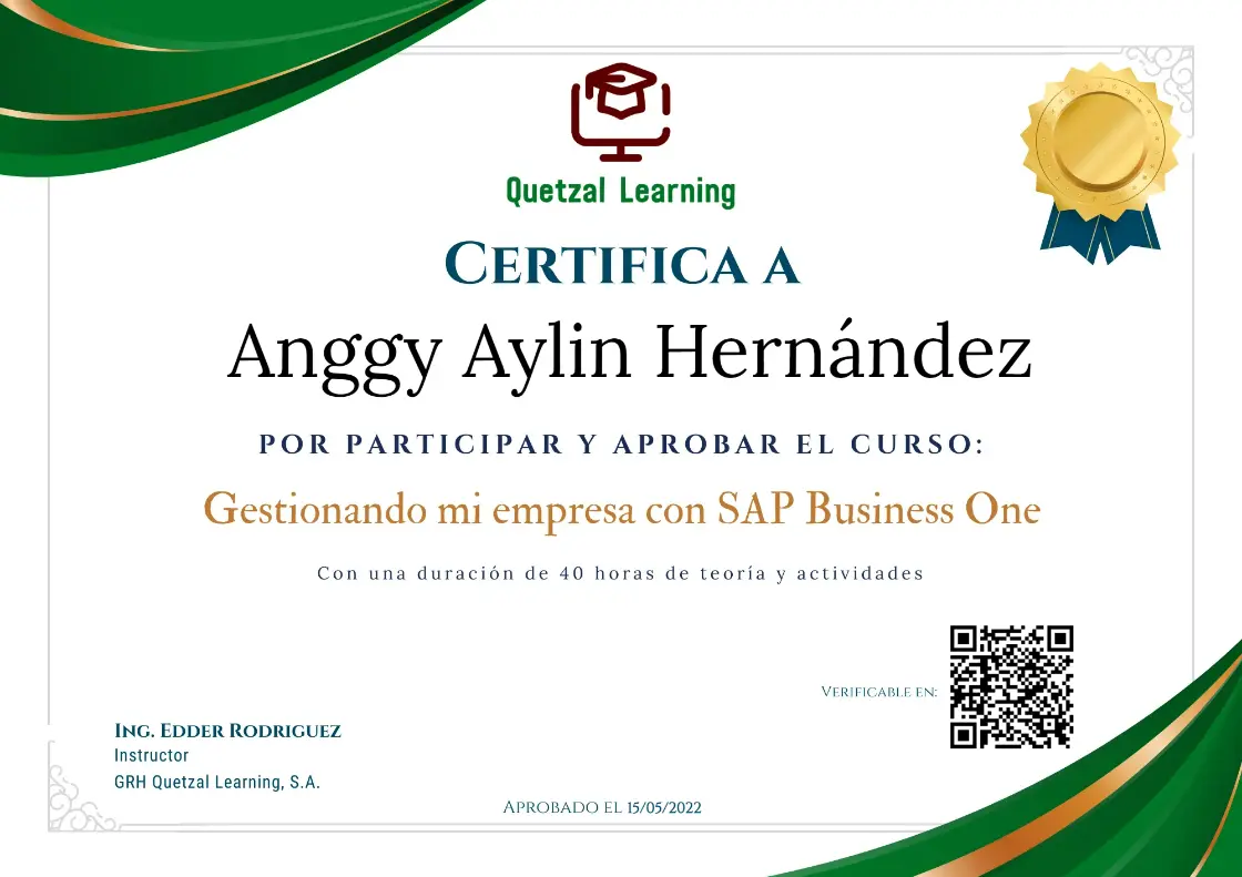 Certificado Curso 006 - Gestionando mi empresa con SAP Business One